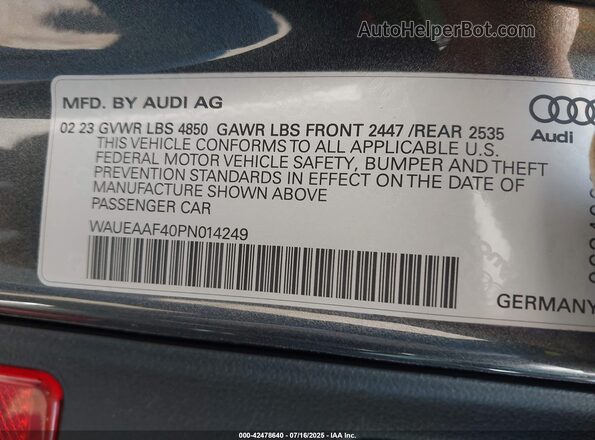 WAUEAAF40PN014249 2023 AUDI OTHER Gray Engine compartment view
