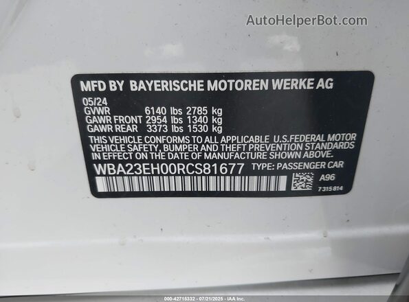 WBA23EH00RCS81677 2024 BMW 7 SERIES White 