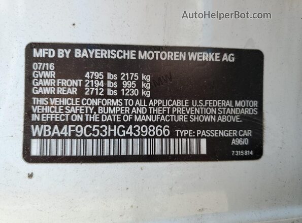 WBA4F9C53HG439866 2017 BMW 4 SERIES White Vista del compartimento del motor