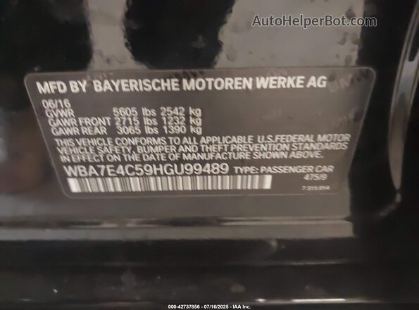 WBA7E4C59HGU99489 2017 BMW 7 SERIES Black Vista del compartimento del motor