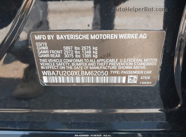 WBA7U2C0XLBM62050 2020 BMW 7 SERIES Black Widok komory silnika