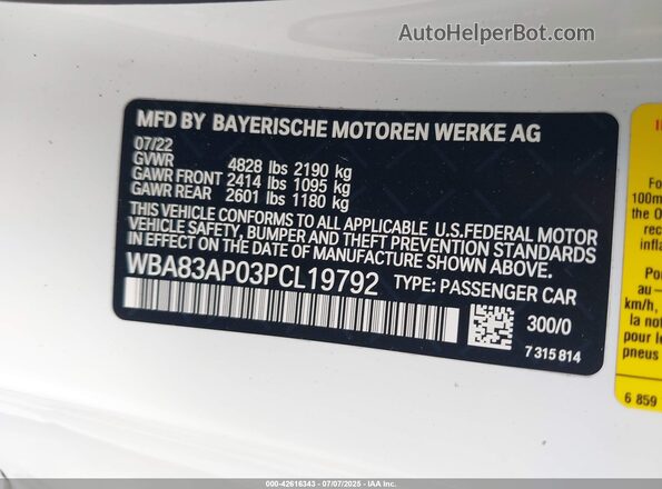 WBA83AP03PCL19792 2023 BMW M4 White Շարժիչի բաժամունքի տեսք
