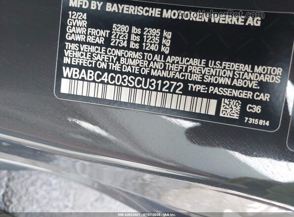 WBABC4C03SCU31272 2025 BMW M8 Gray Вид підкапотного простору