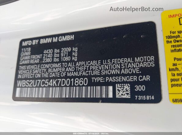 WBS2U7C54K7D01860 2019 BMW M2 Beige Vista del compartimento del motor