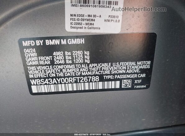 WBS43AY00RFT26788 2024 BMW M3 Gray Widok komory silnika