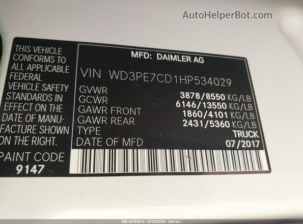 WD3PE7CD1HP534029 2017 MERCEDES-BENZ SPRINTER White 