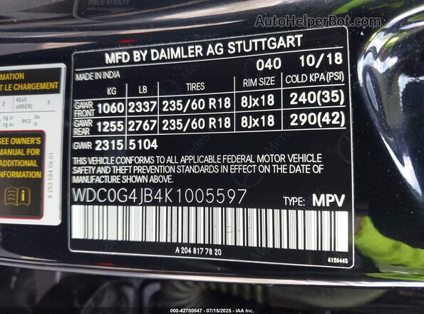 WDC0G4JB4K1005597 2019 MERCEDES-BENZ GLC 300 Черный Вид подкапотного пространства