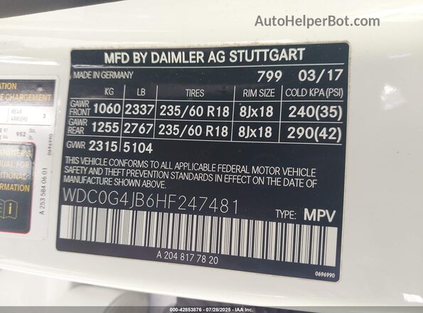 WDC0G4JB6HF247481 2017 MERCEDES-BENZ GLC 300 White 
