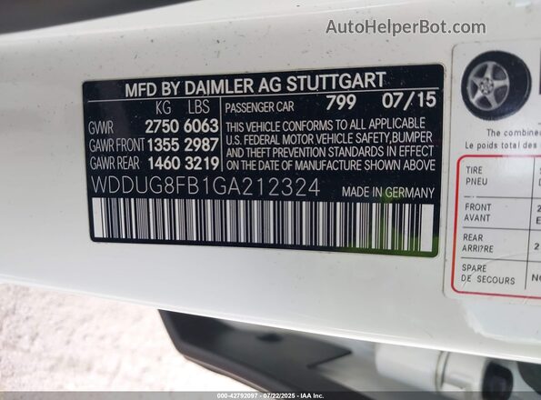 WDDUG8FB1GA212324 2016 MERCEDES-BENZ S-CLASS White Vista del compartimento del motor
