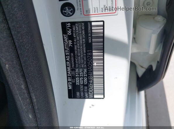 WDDZF4JB4HA050781 2017 MERCEDES-BENZ E-CLASS White 
