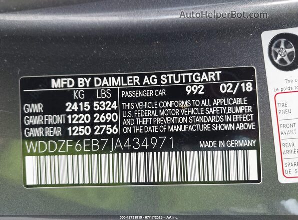 WDDZF6EB7JA434971 2018 MERCEDES-BENZ AMG E 43 Gray ძრავის განყოფილების ხედი