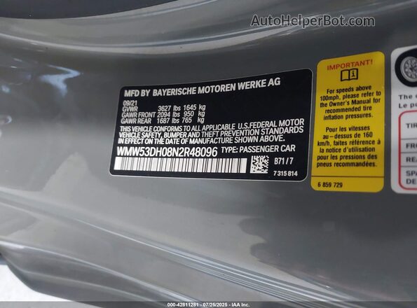 WMW53DH08N2R48096 2022 MINI HARDTOP Gray Engine compartment view