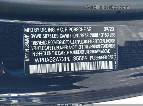 WP0AG2A72PL135559 2023 PORSCHE PANAMERA Черный Вид подкапотного пространства