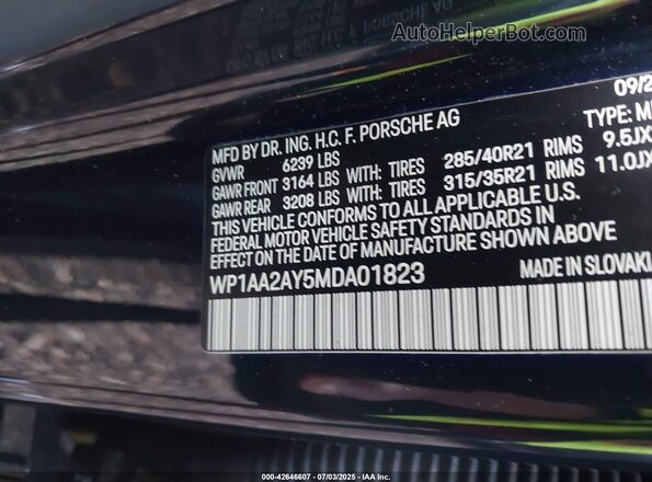 WP1AA2AY5MDA01823 2021 PORSCHE CAYENNE Black Widok komory silnika
