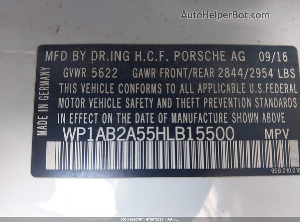 WP1AB2A55HLB15500 2017 PORSCHE MACAN White 