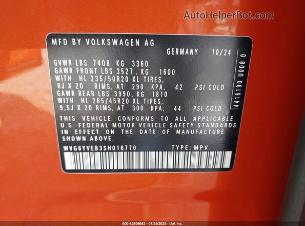 WVG6YVEB3SH016770 2025 VOLKSWAGEN ID. BUZZ Orange Widok komory silnika