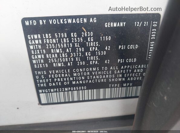 WVGTMPE22MP065090 2021 VOLKSWAGEN ID.4 White 