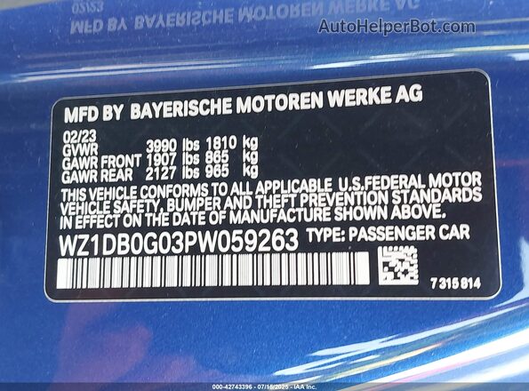 WZ1DB0G03PW059263 2023 TOYOTA GR SUPRA Blue 
