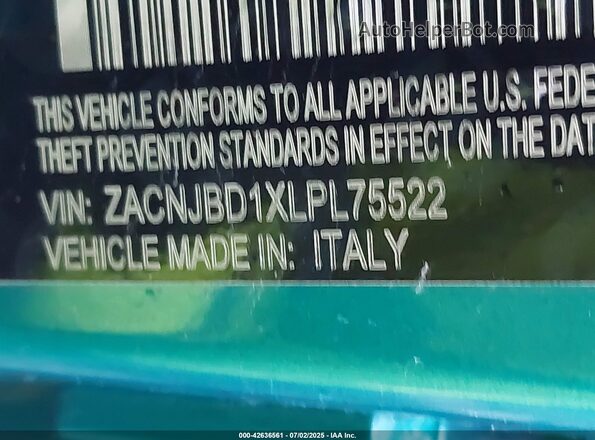 ZACNJBD1XLPL75522 2020 JEEP RENEGADE Turquoise Engine compartment view