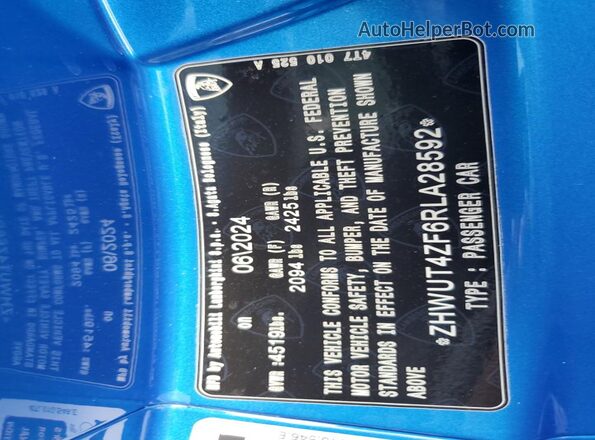 ZHWUT4ZF6RLA28592 2024 LAMBORGHINI HURACAN Синий Вид подкапотного пространства