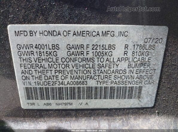 19UDE2F34LA008683 2020 ACURA ILX Gray Vista del compartimento del motor