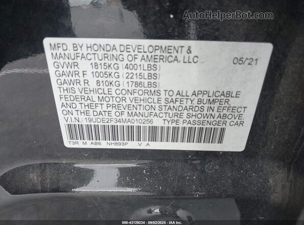 19UDE2F34MA010256 2021 ACURA ILX Black ძრავის განყოფილების ხედი