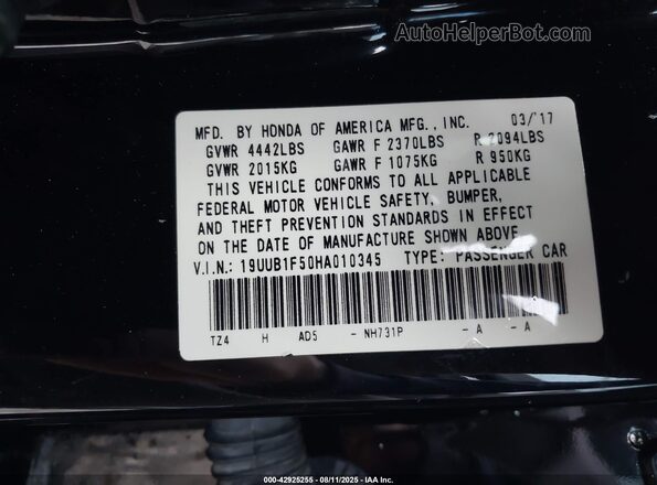 19UUB1F50HA010345 2017 ACURA TLX Black 