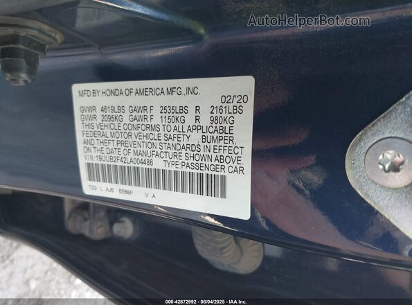 19UUB2F42LA004486 2020 ACURA TLX Синий Вид подкапотного пространства