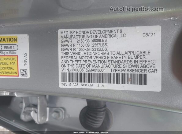 19UUB5F52MA016004 2021 ACURA TLX Silver Вид підкапотного простору