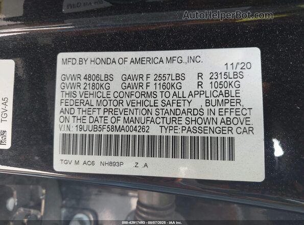 19UUB5F58MA004262 2021 ACURA TLX Black ძრავის განყოფილების ხედი
