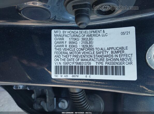 19XFC1F79ME013709 2021 HONDA CIVIC Blue Vista del compartimento del motor