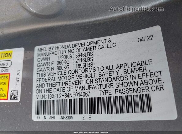 19XFL2H84NE014067 2022 HONDA CIVIC Серебряный Вид подкапотного пространства