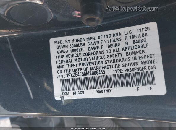 19XZE4F56ME006465 2021 HONDA INSIGHT Dark Blue Widok komory silnika