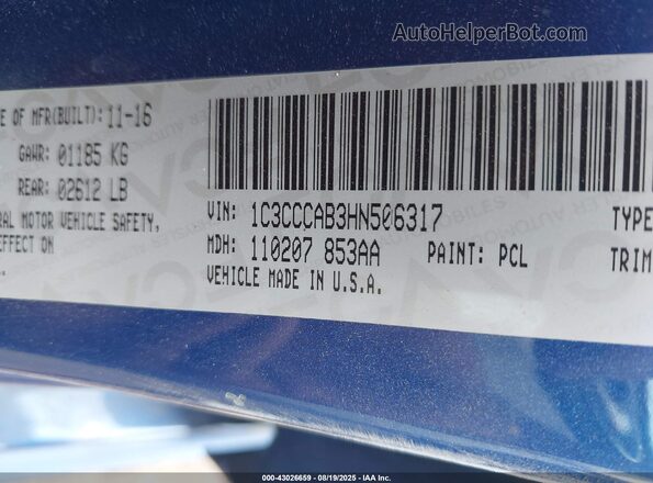 1C3CCCAB3HN506317 2017 CHRYSLER 200 Blue 