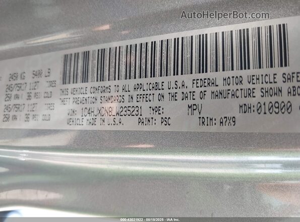 1C4HJXDN8LW235231 2020 JEEP WRANGLER UNLIMITED Silver Vista del compartimento del motor