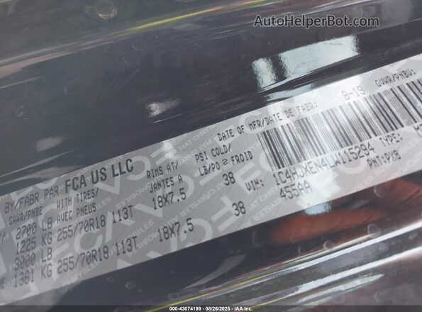 1C4HJXEN4LW115294 2020 JEEP WRANGLER Black Engine compartment view