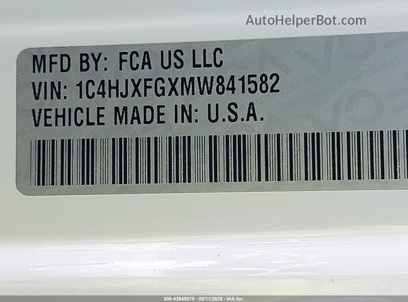 1C4HJXFGXMW841582 2021 JEEP WRANGLER UNLIMITED Белый Вид подкапотного пространства
