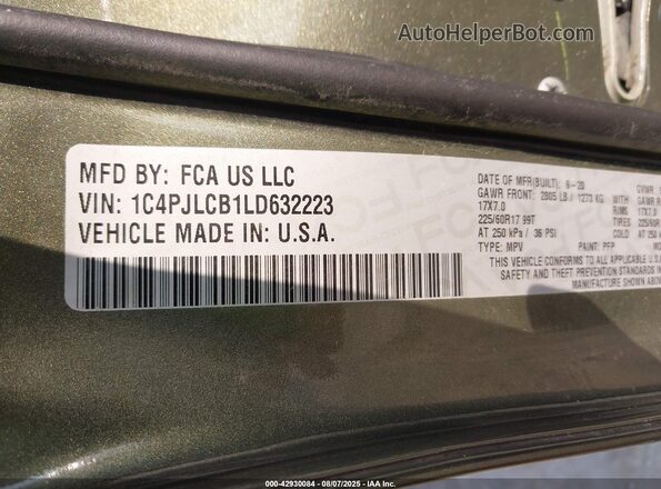 1C4PJLCB1LD632223 2020 JEEP CHEROKEE Green Շարժիչի բաժամունքի տեսք