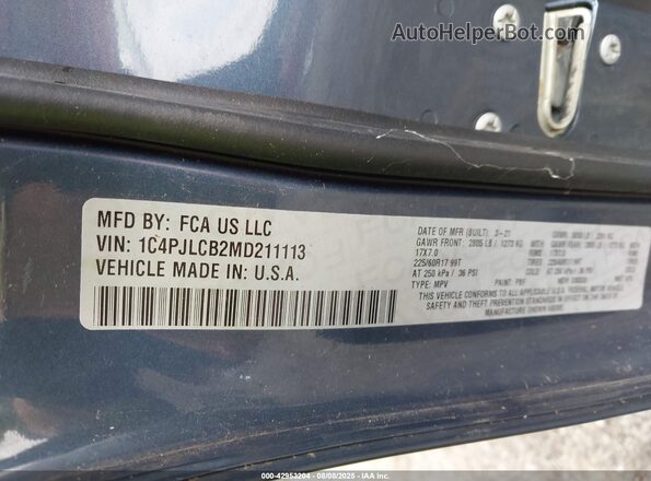 1C4PJLCB2MD211113 2021 JEEP CHEROKEE Blue Engine compartment view