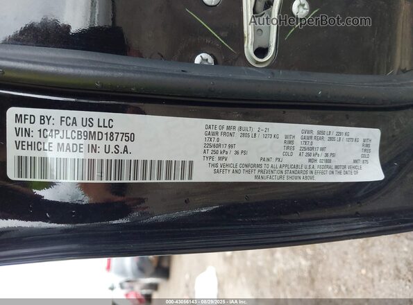 1C4PJLCB9MD187750 2021 JEEP CHEROKEE Черный Вид подкапотного пространства