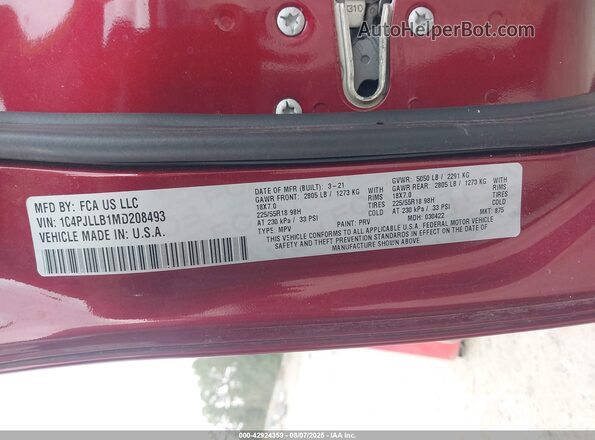 1C4PJLLB1MD208493 2021 JEEP CHEROKEE Red ძრავის განყოფილების ხედი