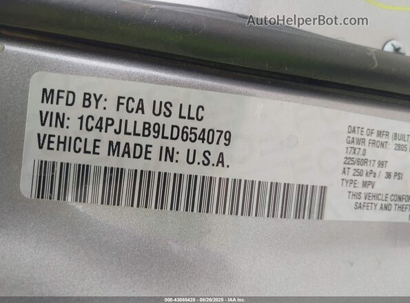 1C4PJLLB9LD654079 2020 JEEP CHEROKEE Silver Вид підкапотного простору