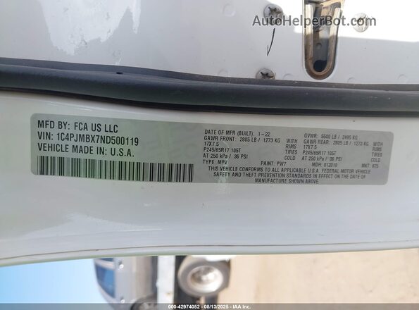 1C4PJMBX7ND500119 2022 JEEP CHEROKEE White Widok komory silnika