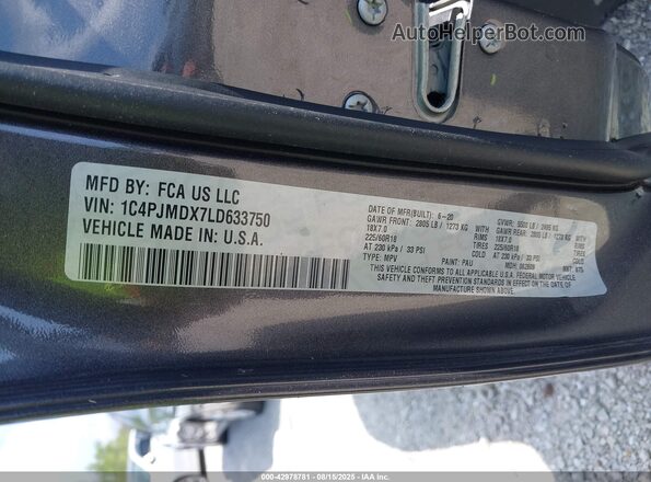 1C4PJMDX7LD633750 2020 JEEP CHEROKEE Gray Vista del compartimento del motor