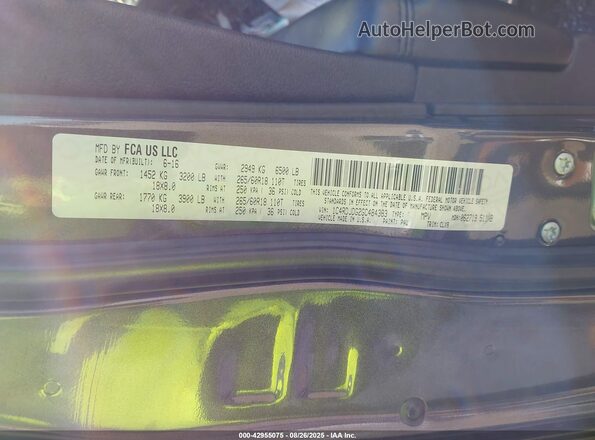 1C4RDJDG2GC484383 2016 DODGE DURANGO Gray ძრავის განყოფილების ხედი