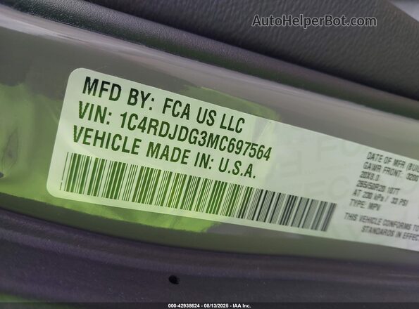 1C4RDJDG3MC697564 2021 DODGE DURANGO Gray Вид підкапотного простору