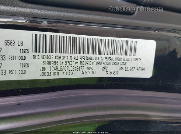 1C4RJEAG7LC246477 2020 JEEP GRAND CHEROKEE Black Շարժիչի բաժամունքի տեսք
