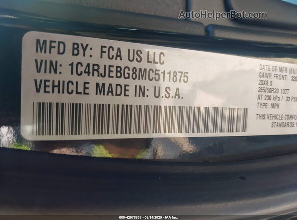 1C4RJEBG8MC511875 2021 JEEP GRAND CHEROKEE Black Widok komory silnika