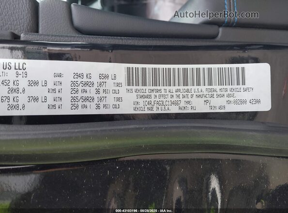1C4RJFAG3LC134667 2020 JEEP GRAND CHEROKEE Black Widok komory silnika