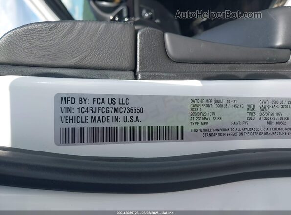 1C4RJFCG7MC736650 2021 JEEP GRAND CHEROKEE White ძრავის განყოფილების ხედი